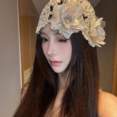 韓系の大衆のレトロな文芸の真珠の花の帽子の女性の手作りの編み物の透かし彫りの百合のフックの花の頭の帽子