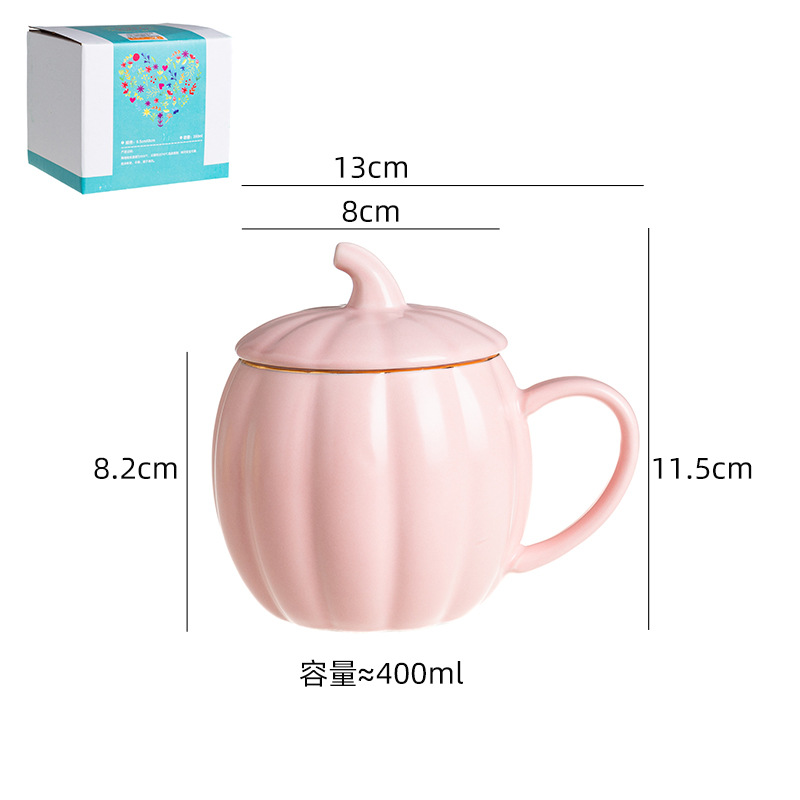 Taza de cerámica con diseño de calabaza - Con tapa - Para oficina, desayuno, café y agua - Creativa y adorable