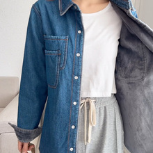 2234~2266韩版女装批发 2023秋季新款 翻领单排扣牛仔加绒衬衫