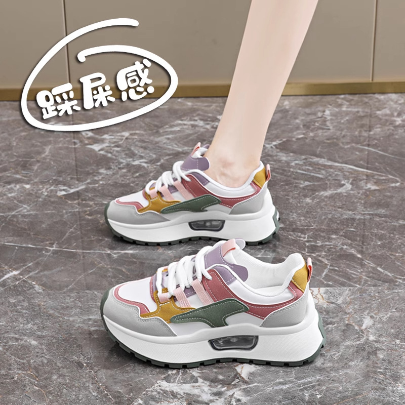 Yang Mi's Same Style 2025 New Autum Popular Thick-Soled Dad Shoes Women's Lightweight Casual Sports Shoes 34 Size Running Shoes