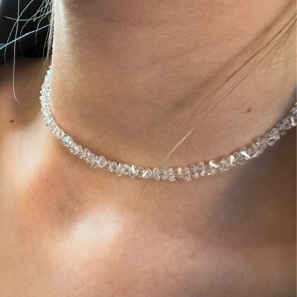 Multi-Faceted Glass Crystal Necklace, Fresh and Versatile, Handmade Beaded Choker, Shimmering Niche Design for Women