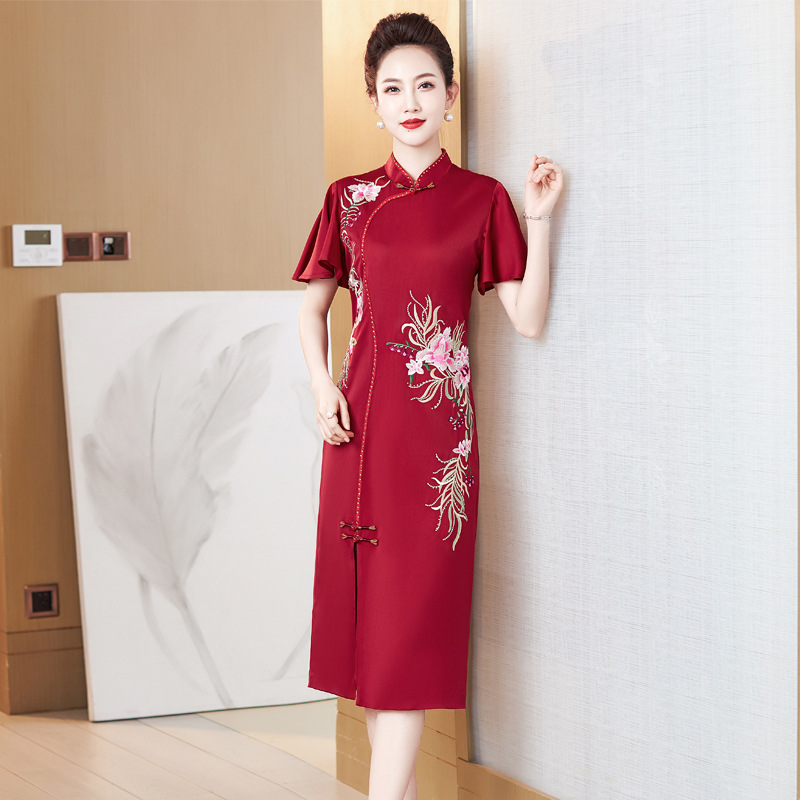 F9096 2100K VÁY ĐẦM LIỀN THÂN NỮ DONREOC NGẮN TAY MÙA HÈ TRUNG NIÊN DÙNG TRONG LỄ CƯỚI THÊU HỌA TIẾT HOA THỜI TRANG NỮ G05 SẢN PHẨM MỚI
