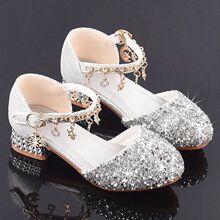 新款儿童高跟鞋公主鞋女童水晶鞋模特比赛演出鞋中大童亮晶晶鞋子