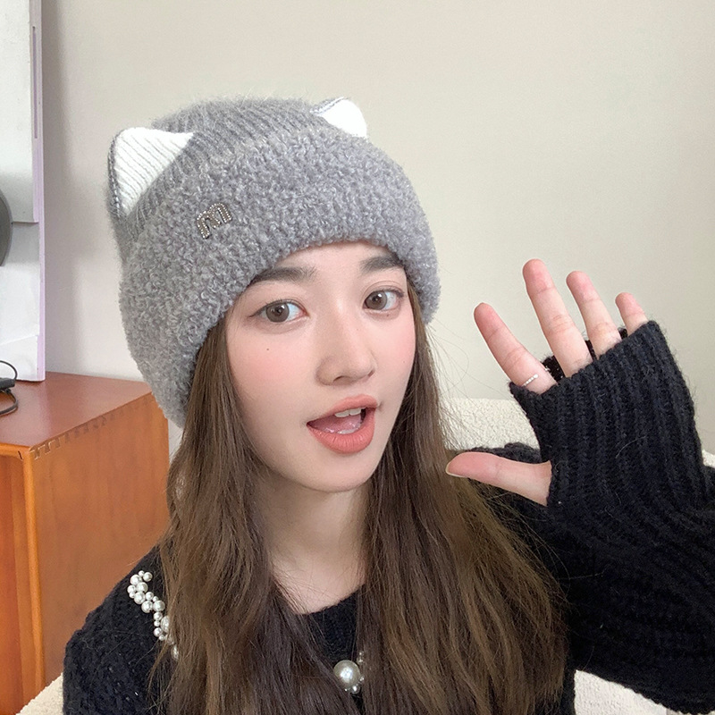 Zimowa damska bluza z nadrukiem M, słodka i urocza, z polaru, z dzianiny, z uniwersalną ochroną słuchu i zimową czapką_voghion.com