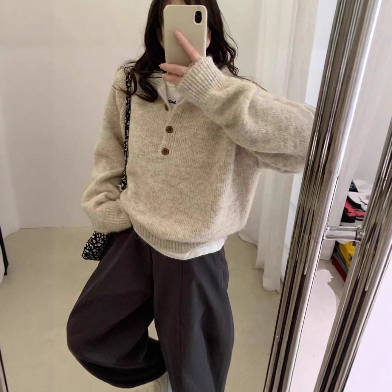 Alpaca Wool Half-Button Sweater for Women, Autumn and Winter Gentle Style Knitwear, Thick High-Neck Top