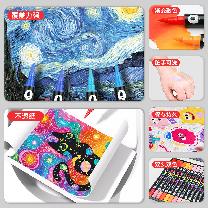 Explosión transfronteriza doble cabeza de acrílico de dos colores marca de pintura de arte marca de pintura de color grande pluma de acuarela de pintura profesional