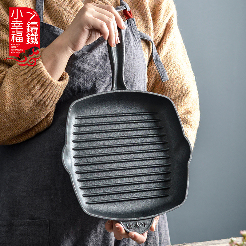 Grueso filete de hierro fundido sartén a rayas filete no recubierto antiadherente hogar frito filete sartén especial fondo plano sartén