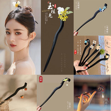 复古高级感木质流苏发簪女黑色仿檀木簪子盘发钗子汉服旗袍发饰