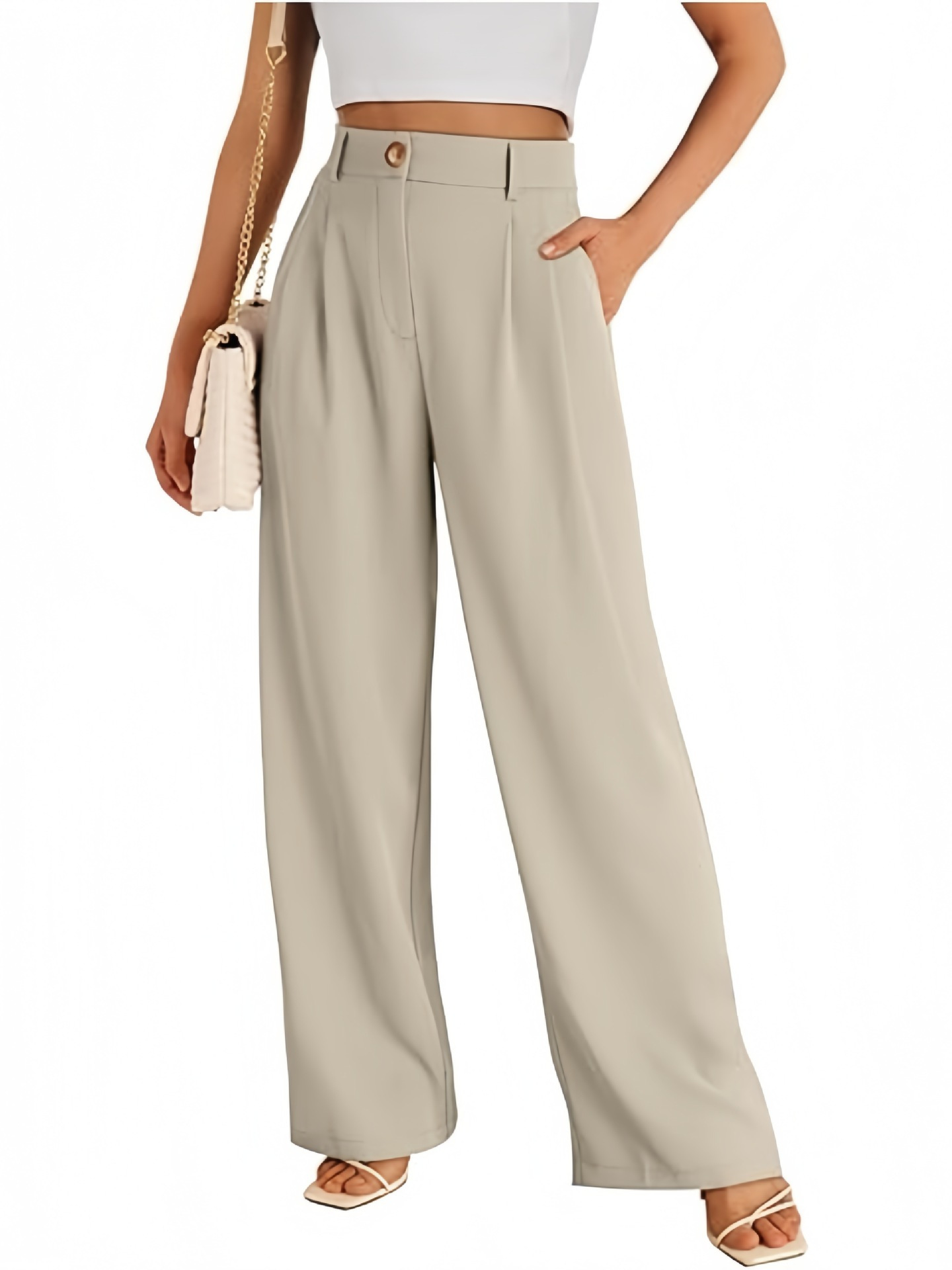Cross-Border Amazon European and American New Style Pocket Dress Pants Wide-Leg Formal Pants Women's High-Waisted Business Casual Work Trousers