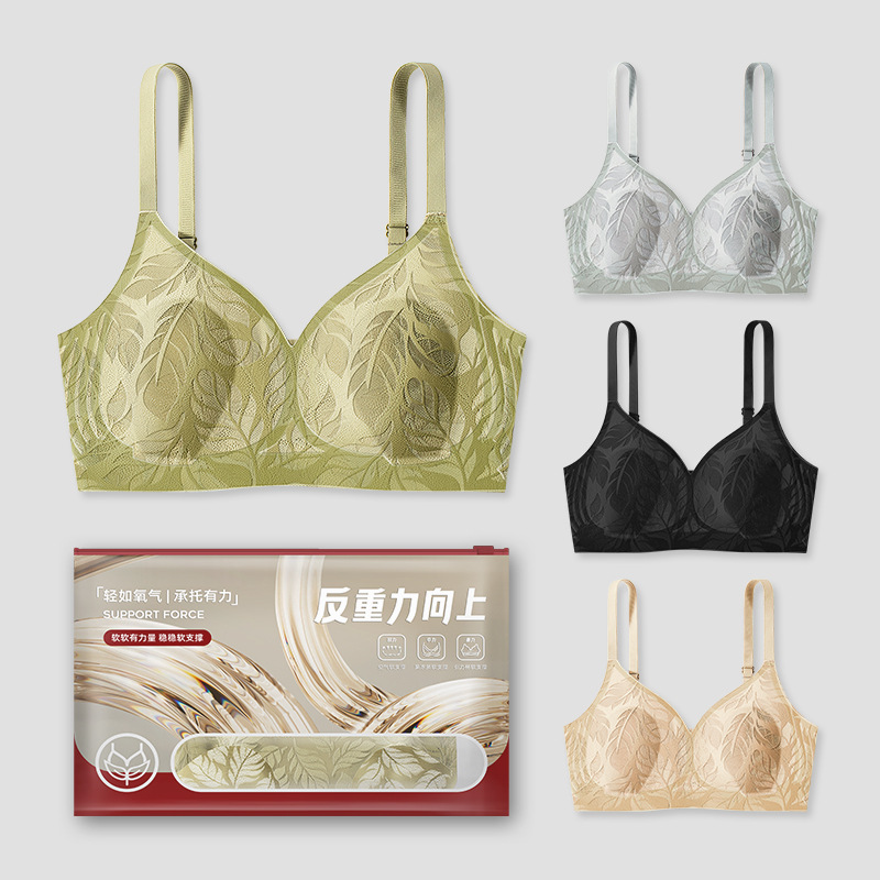 Spring and Summer new lightweight mesh heightened side ratio jelly soft support rabbit ear cup underwear big chest small bra female