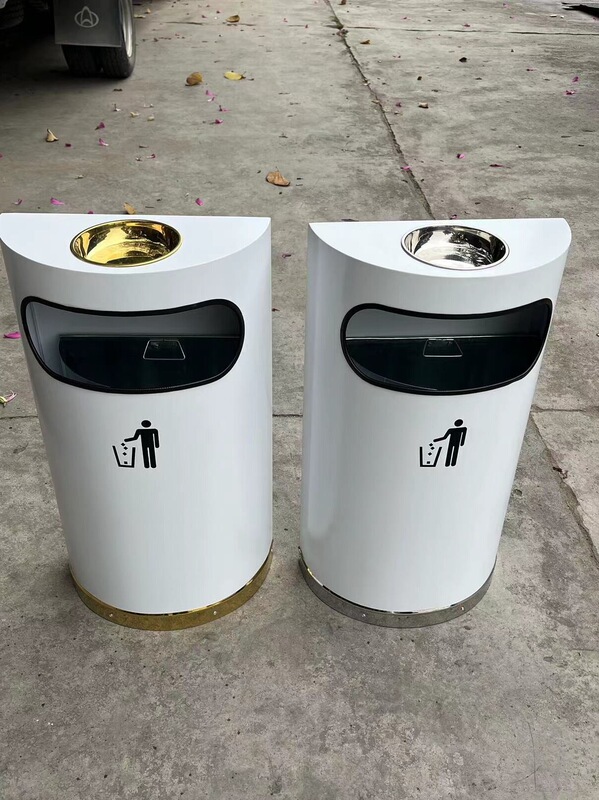 Stainless Steel Trash Can for Supermarket Sales Offices, Hotel Malls, Elevator Entrances, Semi-Circular Wall-Mounted Trash Bin with Ashtray Stainless Steel Trash Can for Supermarket Sales Offices, Hotel Malls, Elevator Entrances, Semi-Circular Wall-Mounted Trash Bin with Ashtray