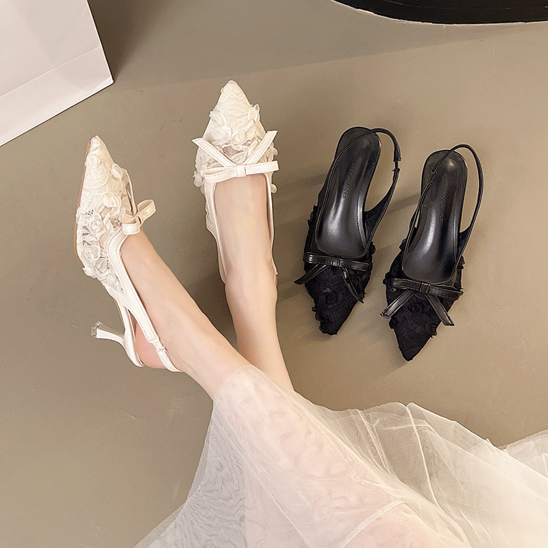 2025 Autumn New French Style Thin Heel Mid-Heel Closed-Toe Sandals Women, Korean Version Bowknot, Suitable For Pairing_vogvips.com