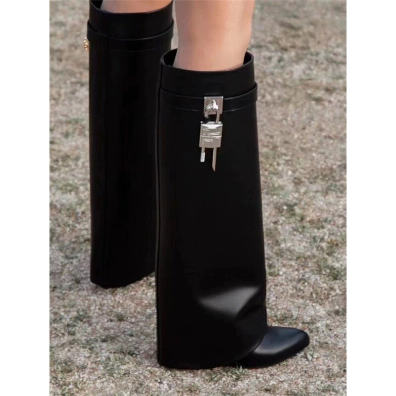 Fashionable European and American Style Knee-High Boots for Women, 2025 New Versatile Pointed-Toe Buckle Booties Fashionable European and American Style Knee-High Boots for Women, 2025 New Versatile Pointed-Toe Buckle Booties