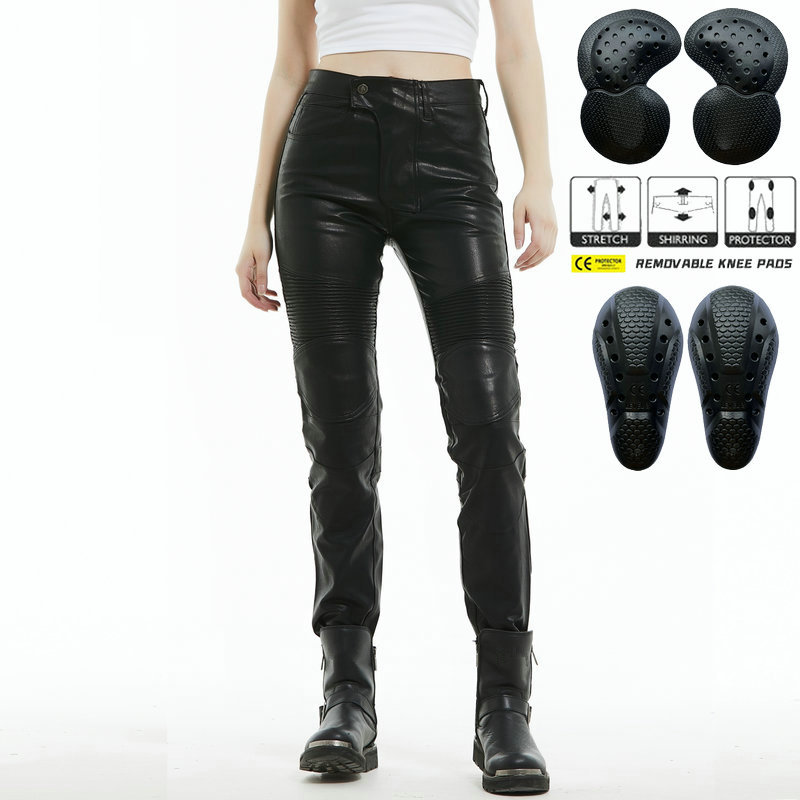 Volero motocicleta montar pantalones de las mujeres casual vintage motocicleta anti-Otoño pantalones Caballero a prueba impermeable pantalones de cuero Delgado