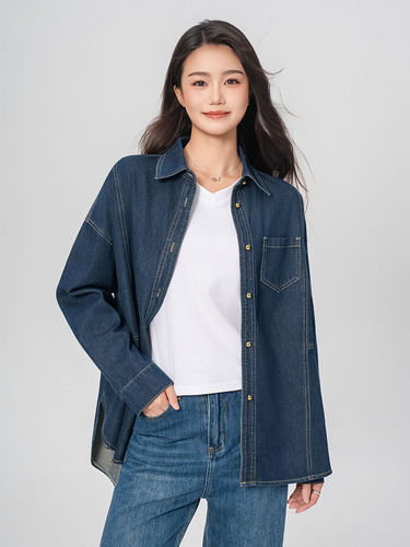 Blue denim shirt, women's clothing wholesale new autumn and winter loose coat, top, long sleeves