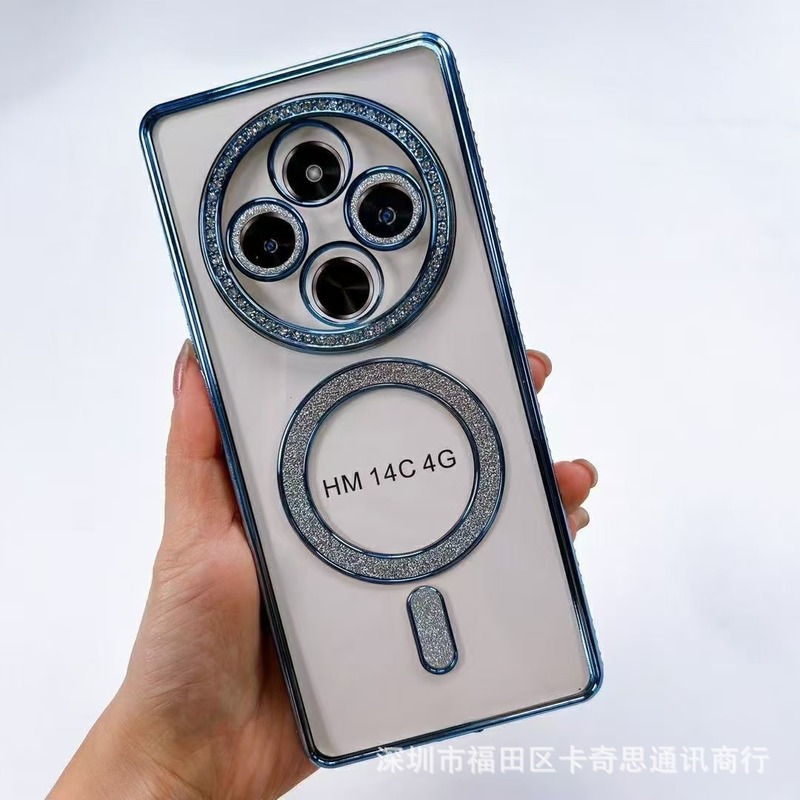Xiaomi 14T Redmi 13/14C A3 電気メッキエッジドリル磁気透明ケース Magsafe 女性保護ケースに適しています|undefined