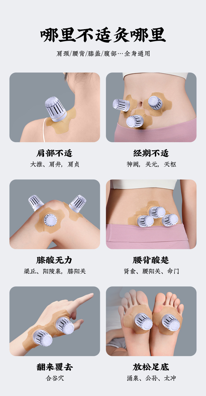 Portable Moxibustion Box Ai Xiao An Smoke-Filtering Warming Device for Home Body Use with 48 Moxa Sticks and 48 Adhesive Patches in use