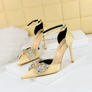 5198-H1 European and American style summer high heels for women's shoes, shallow cut pointed rhinestone bow knot, h