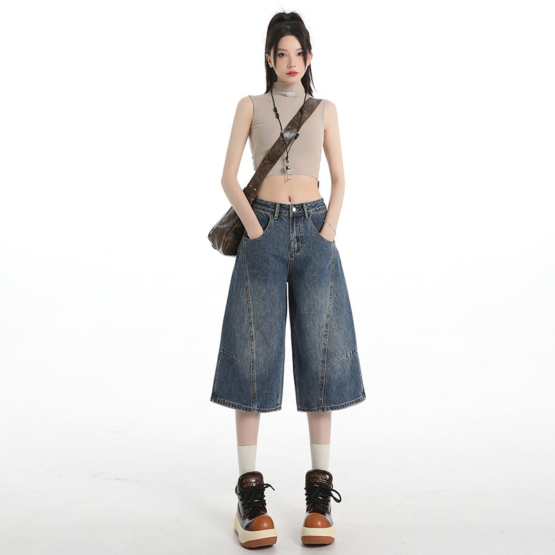 Childish Orange # Three-Dimensional Tailoring High-End Wide-Leg Jeans for Women, Loose, Slim, Trendy and Versatile Straight-Leg Cropped Pants