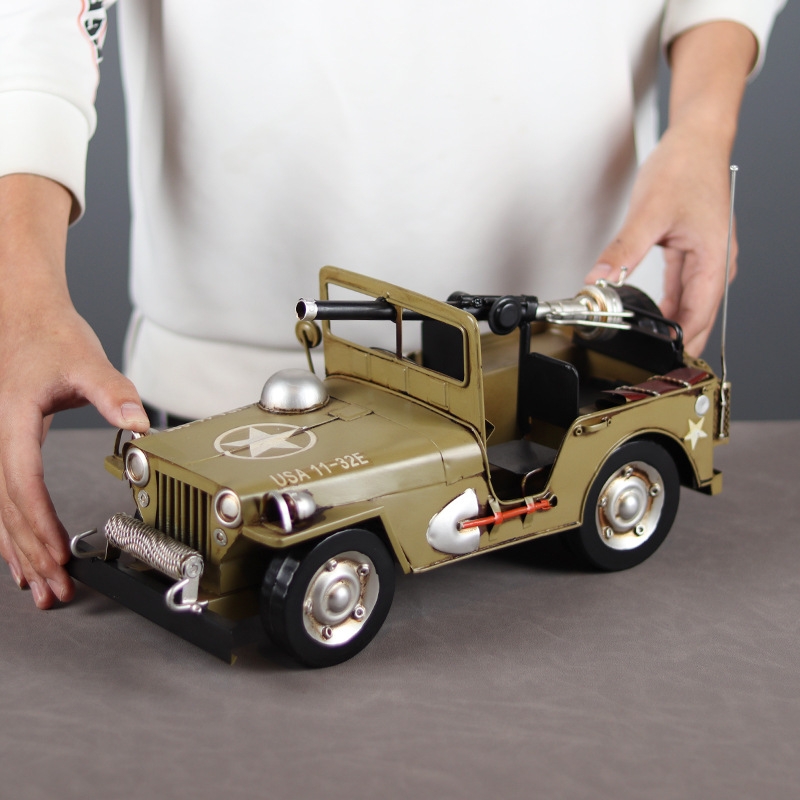 仿真美式威利斯重装吉普车模型复古铁艺手工艺品二战军车怀旧摆件