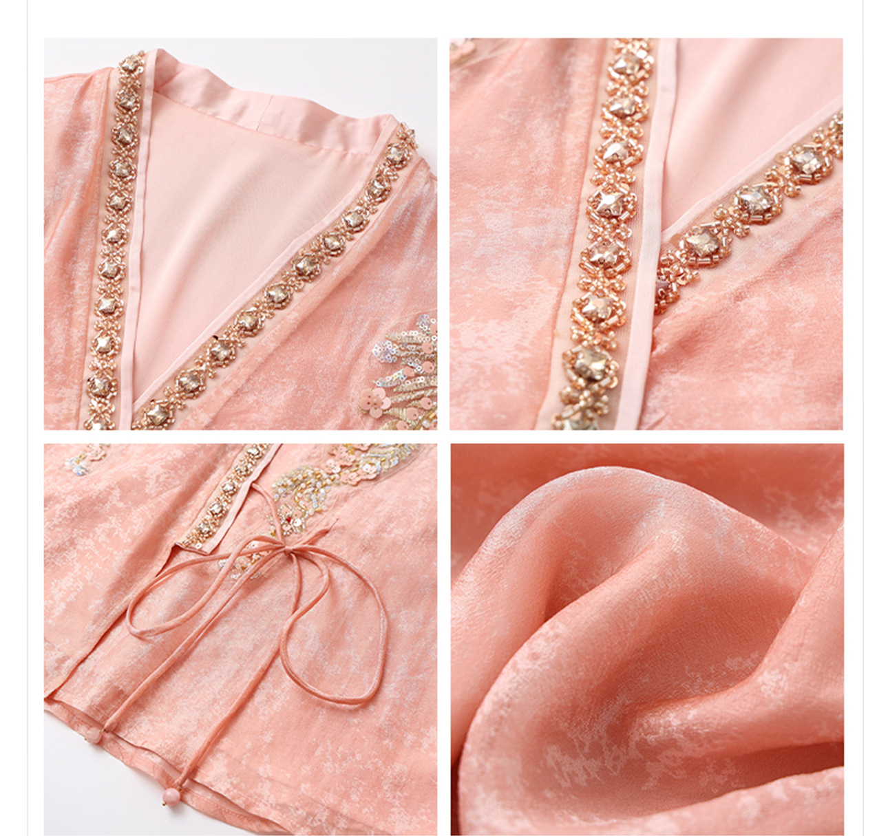 Áo cardigan nữ dáng rộng Tencel thêu hạt phong cách Trung Hoa — hồng, mơ chi tiết 35