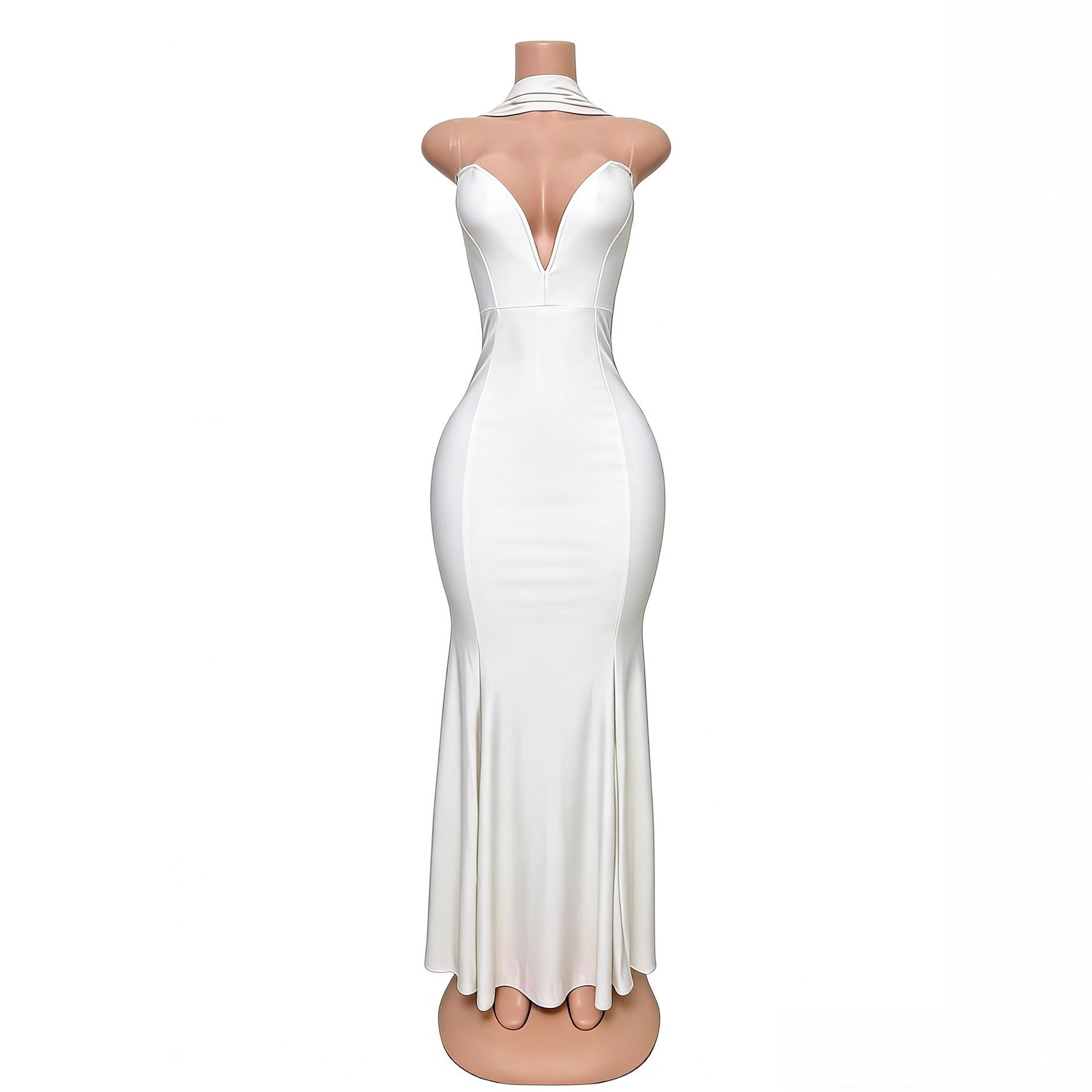 Robe de soirée moulante à décolleté plongeant et jupe sirène, style européen-américain, dos nu, ruban, coupe ajustée, idéale pour les banquets._voghion.com