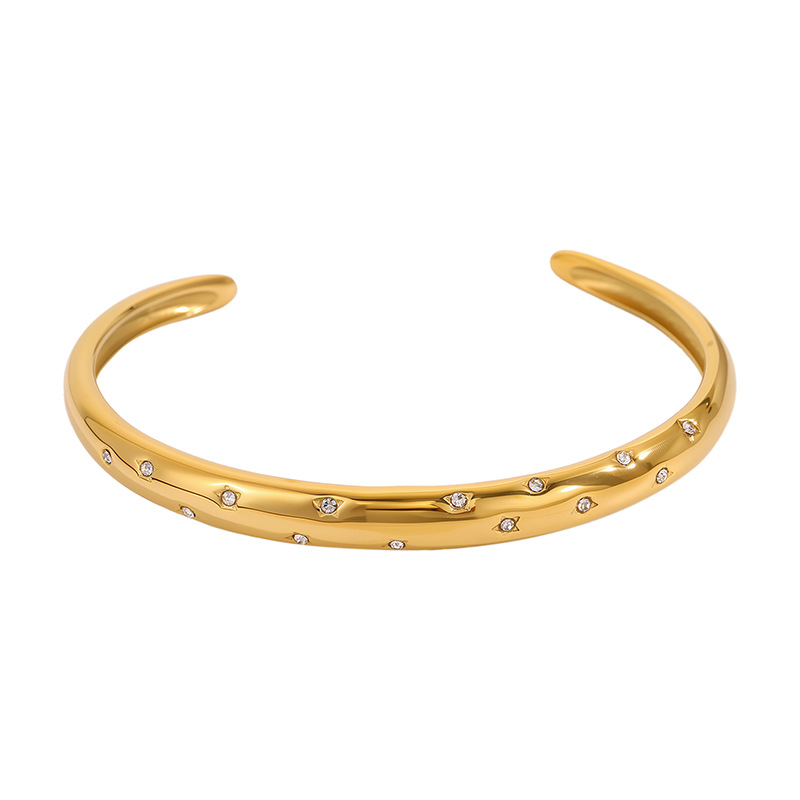 Pulsera de acero de titanio para mujer, sentido de alta gama, pulsera retro europea y americana que no se desvanece, oro de arena, apertura, circón, joyería de pulsera de acero inoxidable image 33