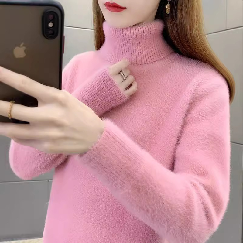 Suéter de cuello alto para mujeres 2024 otoño y invierno nuevo engrosado de la camiseta interior con camiseta de fondo con camiseta de punto suelta