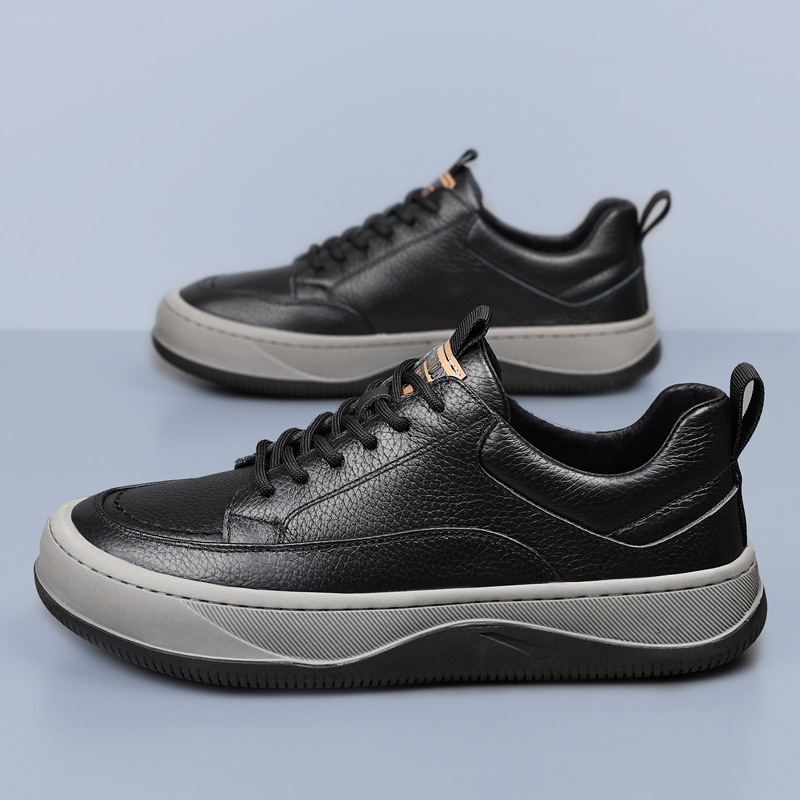First-Layer Cowhide Autum New Men's Casual Shoes Thick-Soled Men's Versatile Men's Shoes Genuine Leather Breathable Mango Shoes Shoes