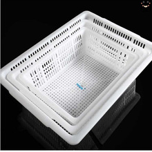 蓝厨房洗菜篮长方形周转白色果蔬收纳筐加厚卖菜酒店塑料框子大ZM