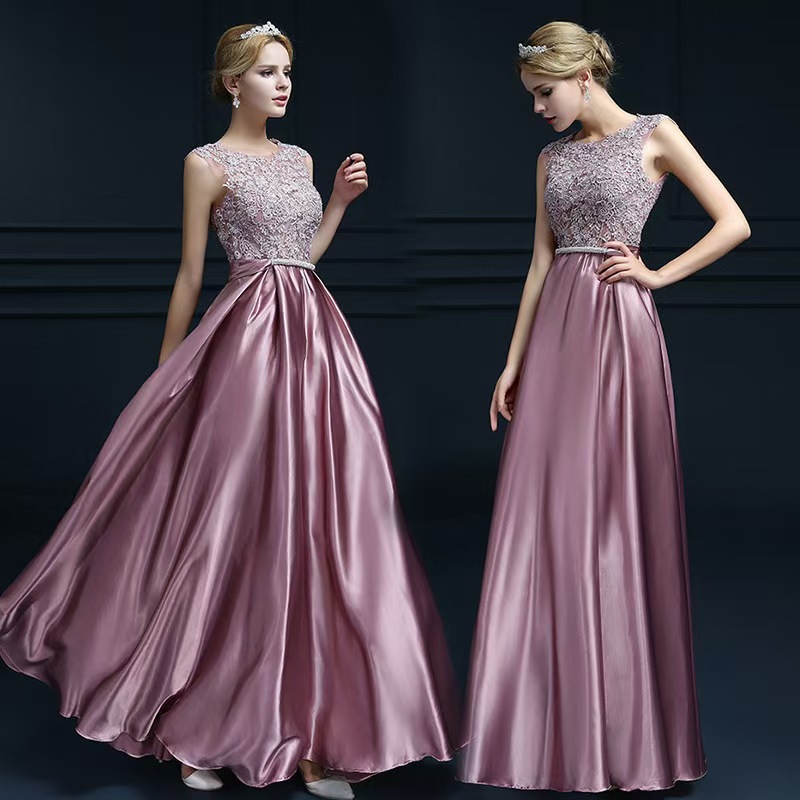 fuchsia long elegant evening dress sleevless