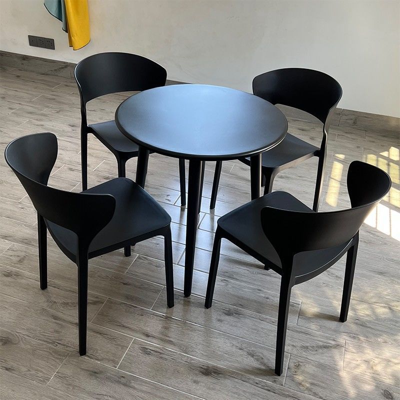 코끼리 귀 의자 4개 + 80cm 테이퍼형 다리 탄소강 원형 테이블