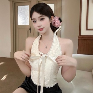 Lace top with cups with bow, sexy tank top, tube top, V-neckline