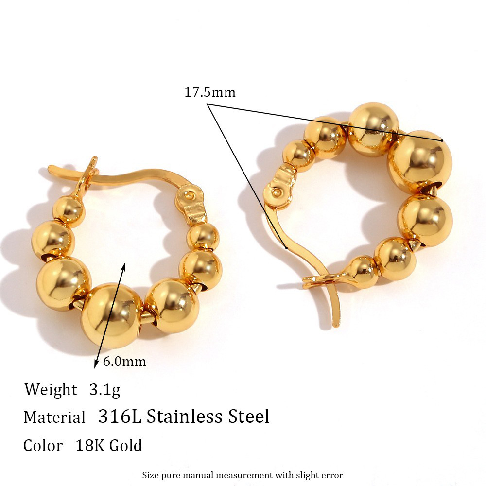 Gold Color Gradient Size Beads Stainless Steel Earrings