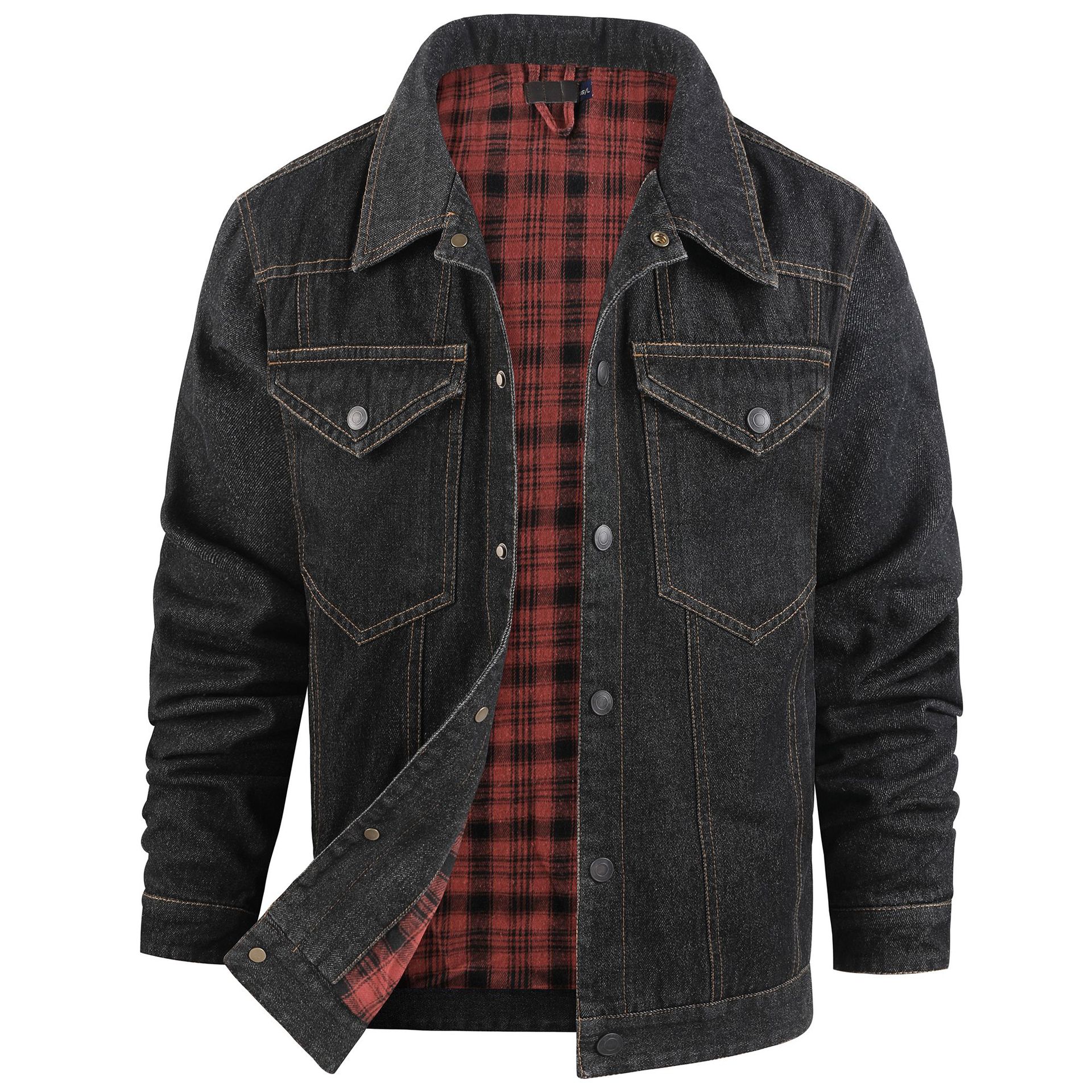 Men's Clothing Men's Large Western Plaid Flannel Casual Jacket Trucker Denim Jacket_voghion.com