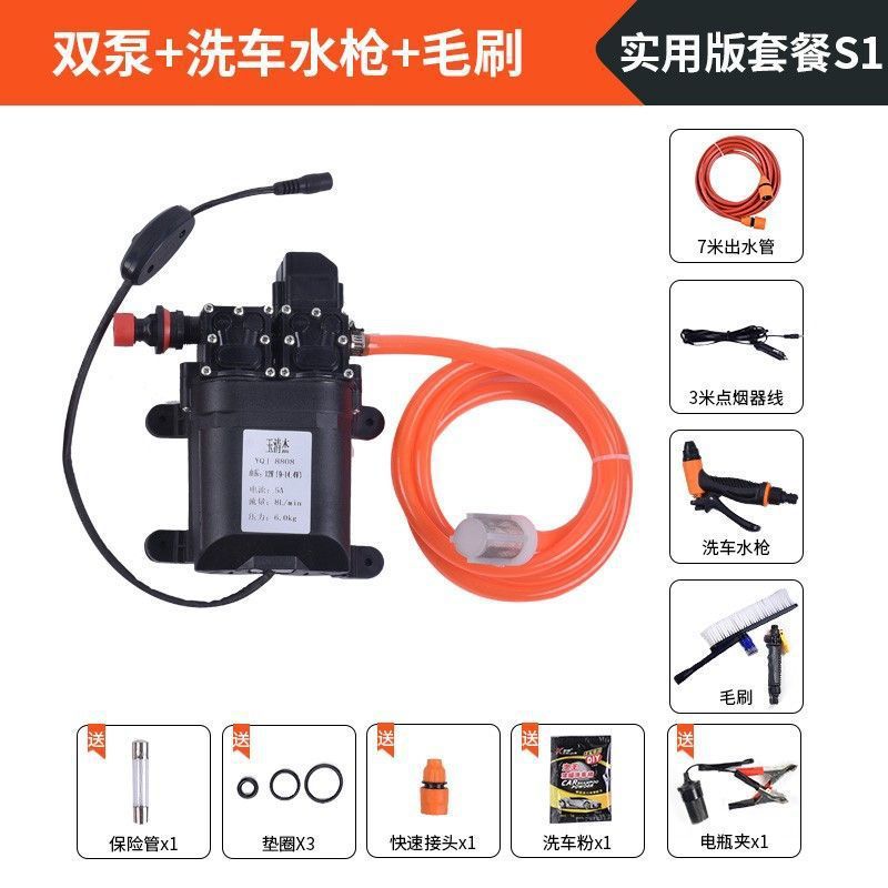 洗车家用高压智能洗车机车载12V水泵便携式两用双泵清洗水枪|undefined