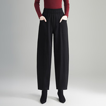松紧腰宽松哈伦裤阔腿裤女2025年秋冬新款高腰宽松九分休闲直筒裤