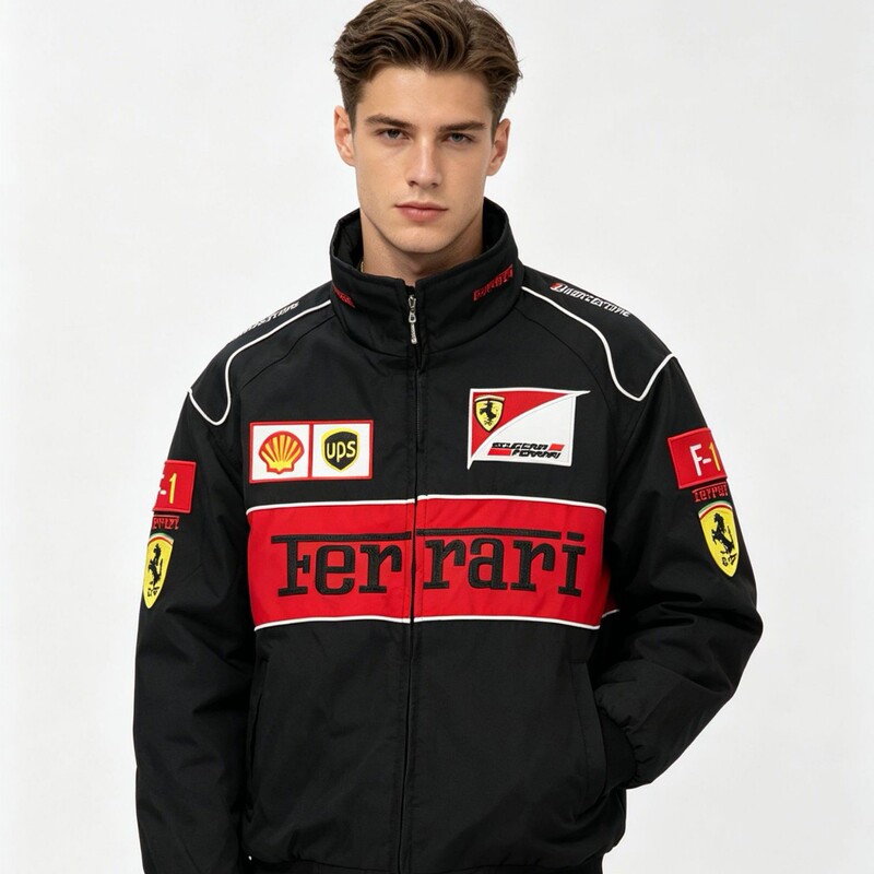 F1 Ferrari Team Ferrari Embroidered Racing Jacket Retro Cycling Jacket Fan Merchandise Jacket Customizable F1 Ferrari Team Ferrari Embroidered Racing Jacket Retro Cycling Jacket Fan Merchandise Jacket Customizable