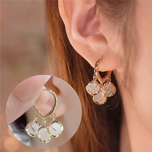  new lily of the valley cat's eye earrings niche high-end earrings exquisite simple earrings
