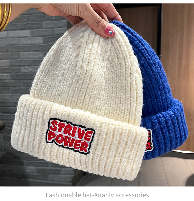 Letter Embroidered Woolen Children's Pullover Outdoor Warmth Knitted Student Winter Versatile Couple Cold Hat_voghion.com