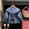 Denim spring autumn lace jacket for leisure, Korean style