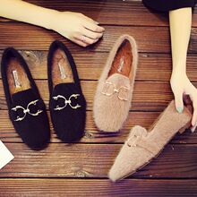 小码3132豆豆鞋女2024新款秋冬季单鞋平底貂毛棉瓢鞋加绒毛毛女鞋