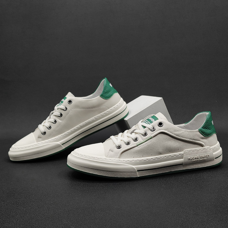 Men's Board Shoes Genuine Leather Men's Shoes All-match Biscuit Shoes European Station Men's Shoes Breathable Casual Shoes Soft Sole White Shoes