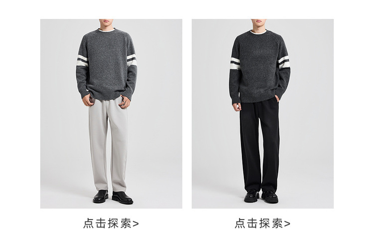 Áo len nam cổ lọ phối sọc tay raglan — Xám hoa đen chi tiết 12