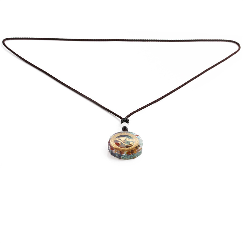 fashion semi-precious stone energy pendant geometric seven chakras demon eye necklace