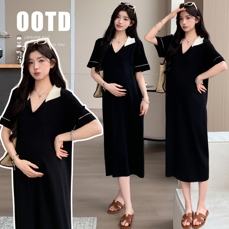 Maternity Wear, Summer Trendy Mom Fashion New Style Dress, Summer Pregnancy High-End Plus-Size Slimming Knit Dress Maternity Wear, Summer Trendy Mom Fashion New Style Dress, Summer Pregnancy High-End Plus-Size Slimming Knit Dress