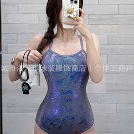 2025爆款紫蟒泳衣女士游泳馆训练竞速新款紫色蛇纹温泉连体游泳衣