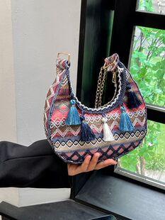 Ethnic shoulder bag, woven one-shoulder bag, underarm bag, with embroidery, ethnic style