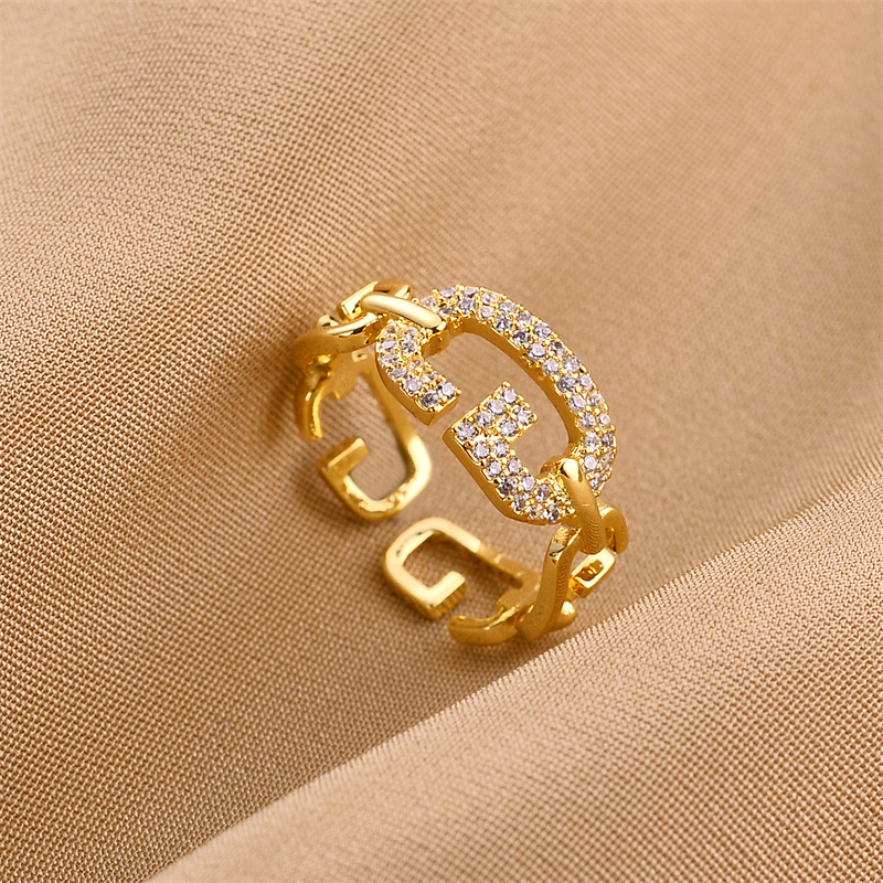 Fashion Letter Copper Plating Zircon Open Ring 1 Piece