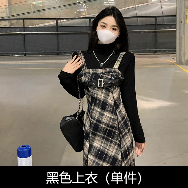 法式高级感格纹吊带连衣裙子女秋冬季2025新款小个子香风套装长裙|undefined